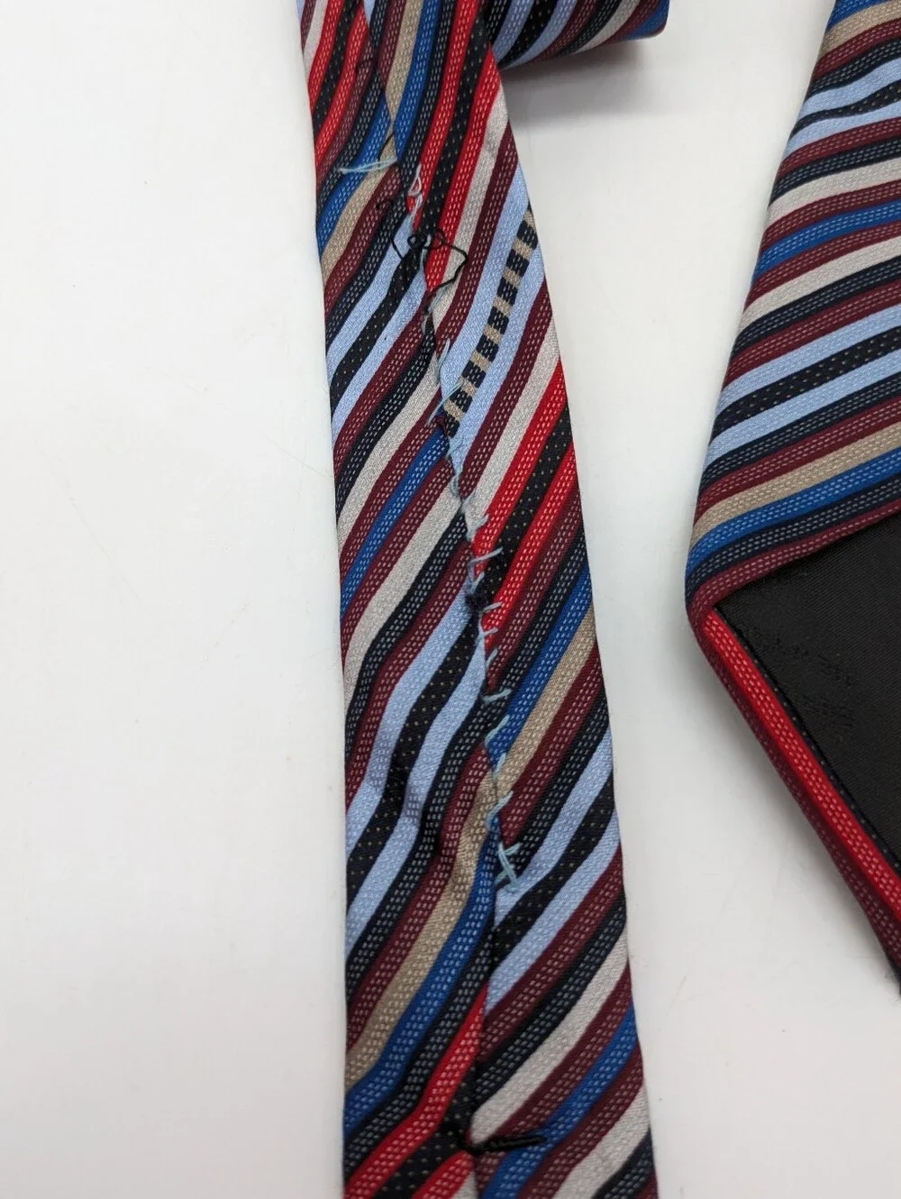 Bergamo New York Red Cream Blue Striped Silk Men's Neck Tie